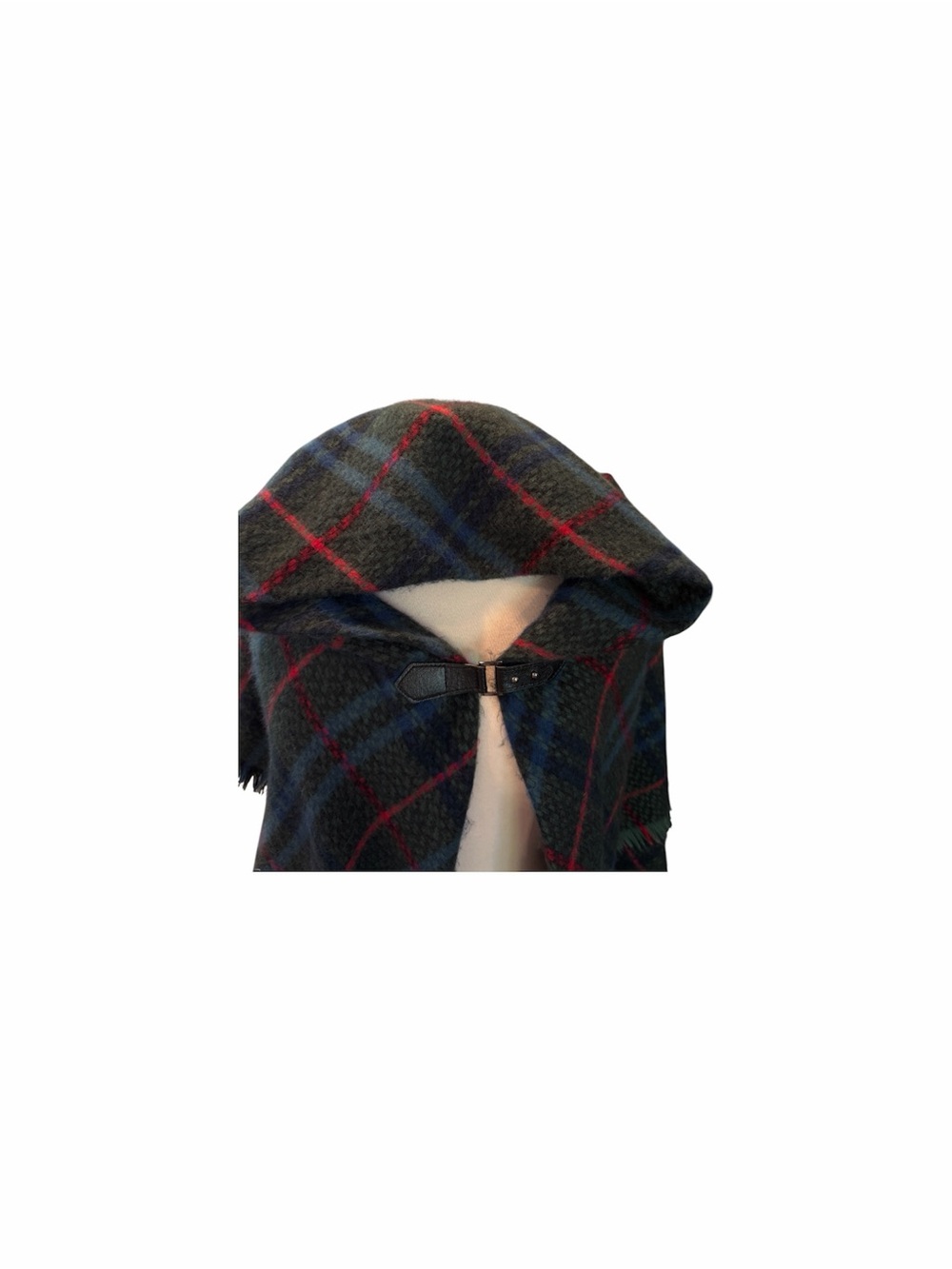 Cozy Plaid Fringe Wrap Cape - Blue and Green